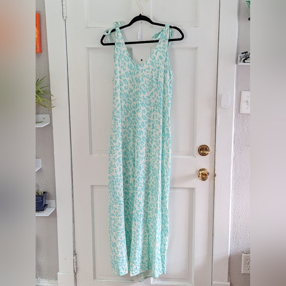 Beach Bunny Lily Dress Aqua Leopard Maxi Small Viscose Resort Slit Beach Vacatio - Picture 5 of 6